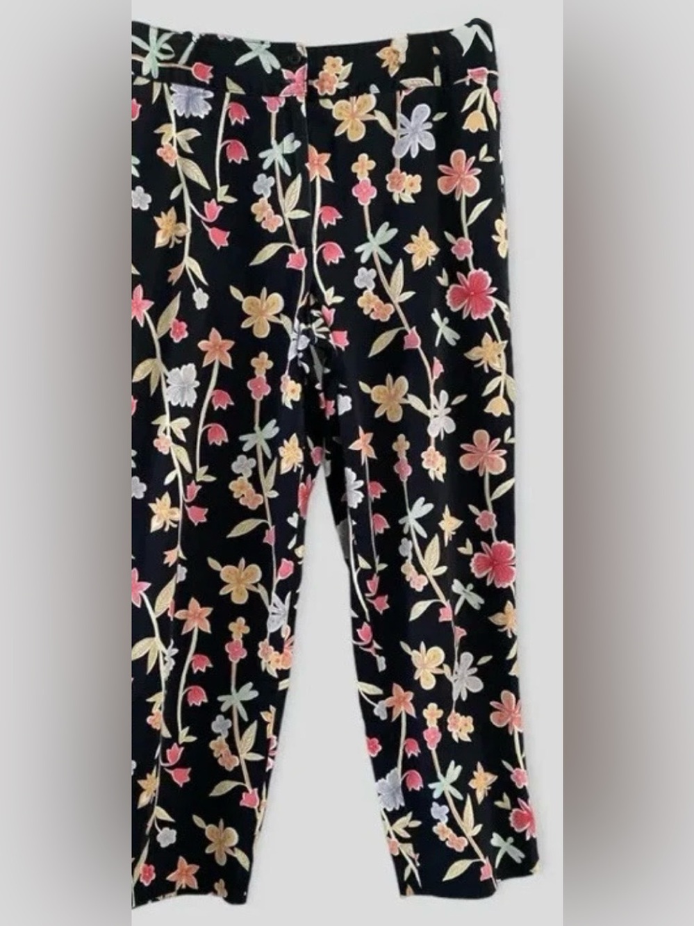 Talbots Black Floral&Dragonfly Print Cropped Pants; EUC, Sz. 16 Petite